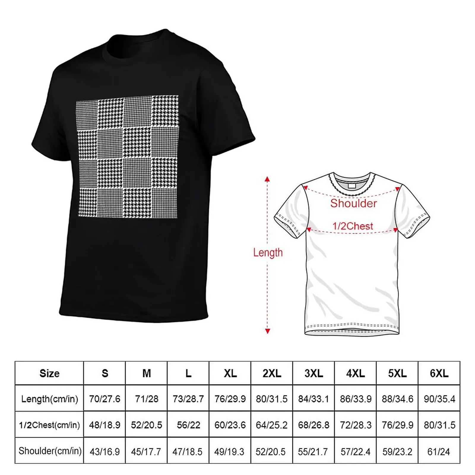 BLACK WHITE HOUNDSTOOTH CHECKERS PATTERN T-Shirt anime tshirt aesthetic clothes summer tops designer t shirt men