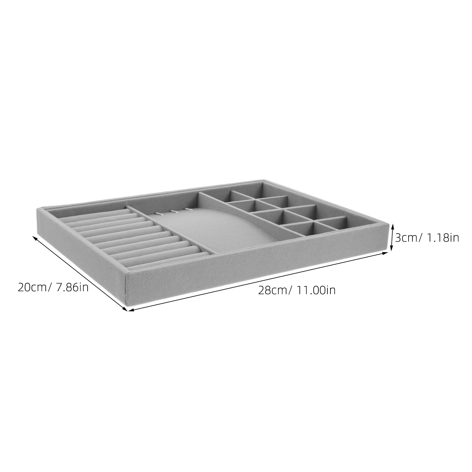 صندوق مجوهرات رمادي كبير علبة تنظيم علبة عرض حلقة للقلائد والأساور والأقراط والساعات ودرج منظم