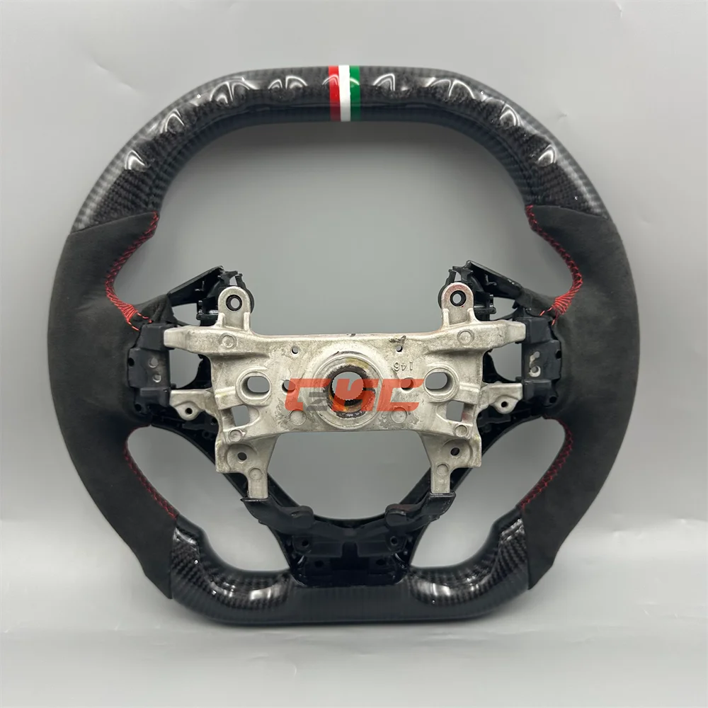 Customized black Carbon Fiber green white red strip Steering Wheel for 2012 2013 2014 2015 honda civic