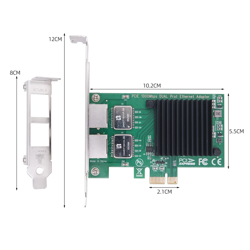 2Port Network Card I350-T2 I350AM2 Chip PCI Express X1 to Dual RJ45 NIC 10/100/1000Mbps Gigabit Ethernet Lan Card for PC Desktop