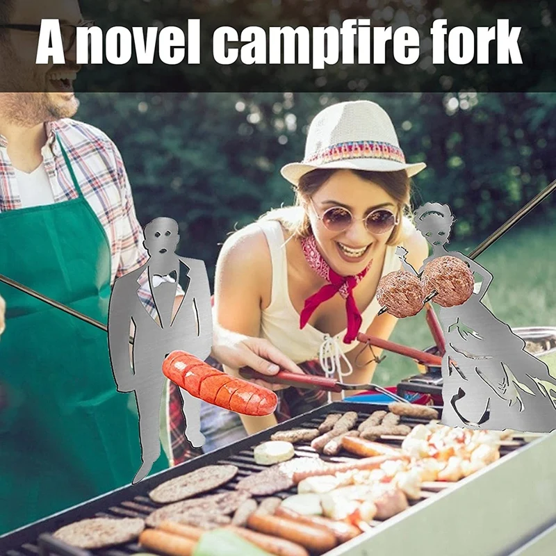 Hot Dog/Marshmallow Roasters Shaped Steel Camp Fire Skewer Stick Barbecue Forks For Bonfire & Grill