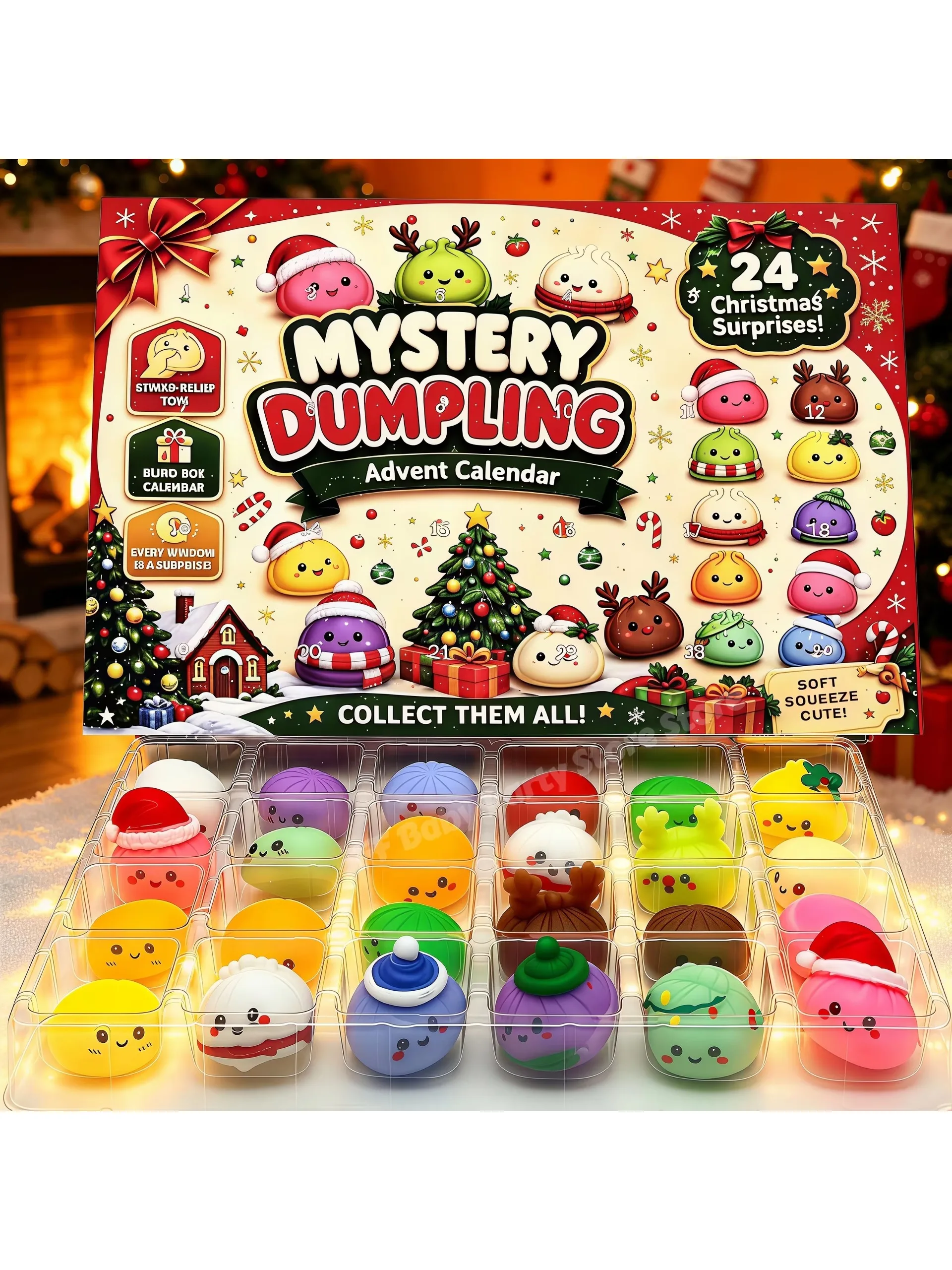 Neuer Weihnachts-Adventskalender mit 24 Squishies, Countdown, Adviento, Navidad, Dumpling-Squishy, langsam aufsteigend, zum Quetschen, Heimdekoration, Geschenk