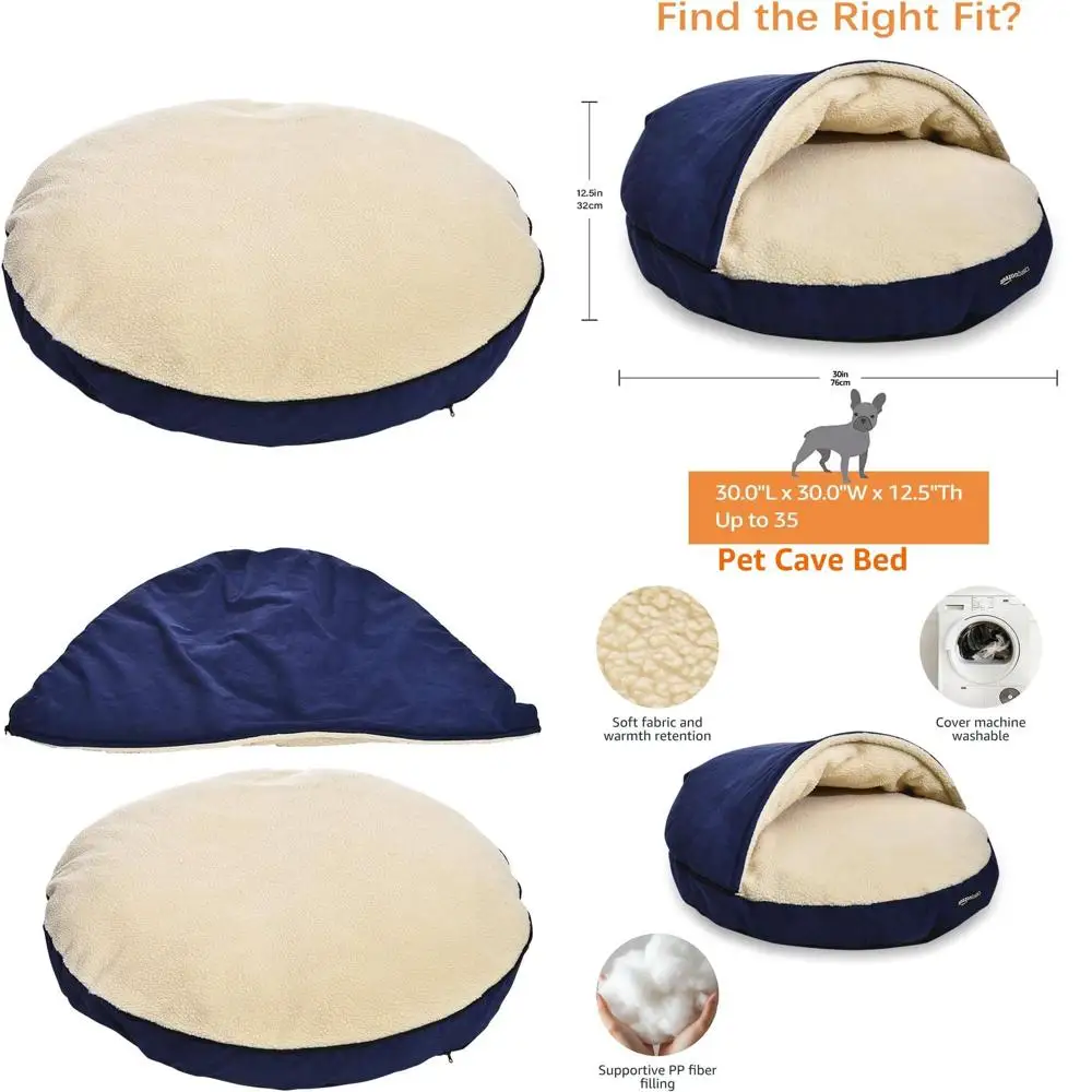 

Large Blue Pet Cave Bed with Removable Cover, Suitable for Pets up to 35lbs, 30 x 30 x 12.5