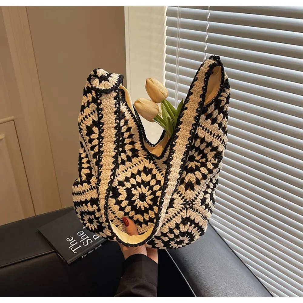 

Simple Shoulder Bag Knitted Bag Bohemian Hollowed Out Weave Bag Handbag Storage Bag Beach Bag Girl