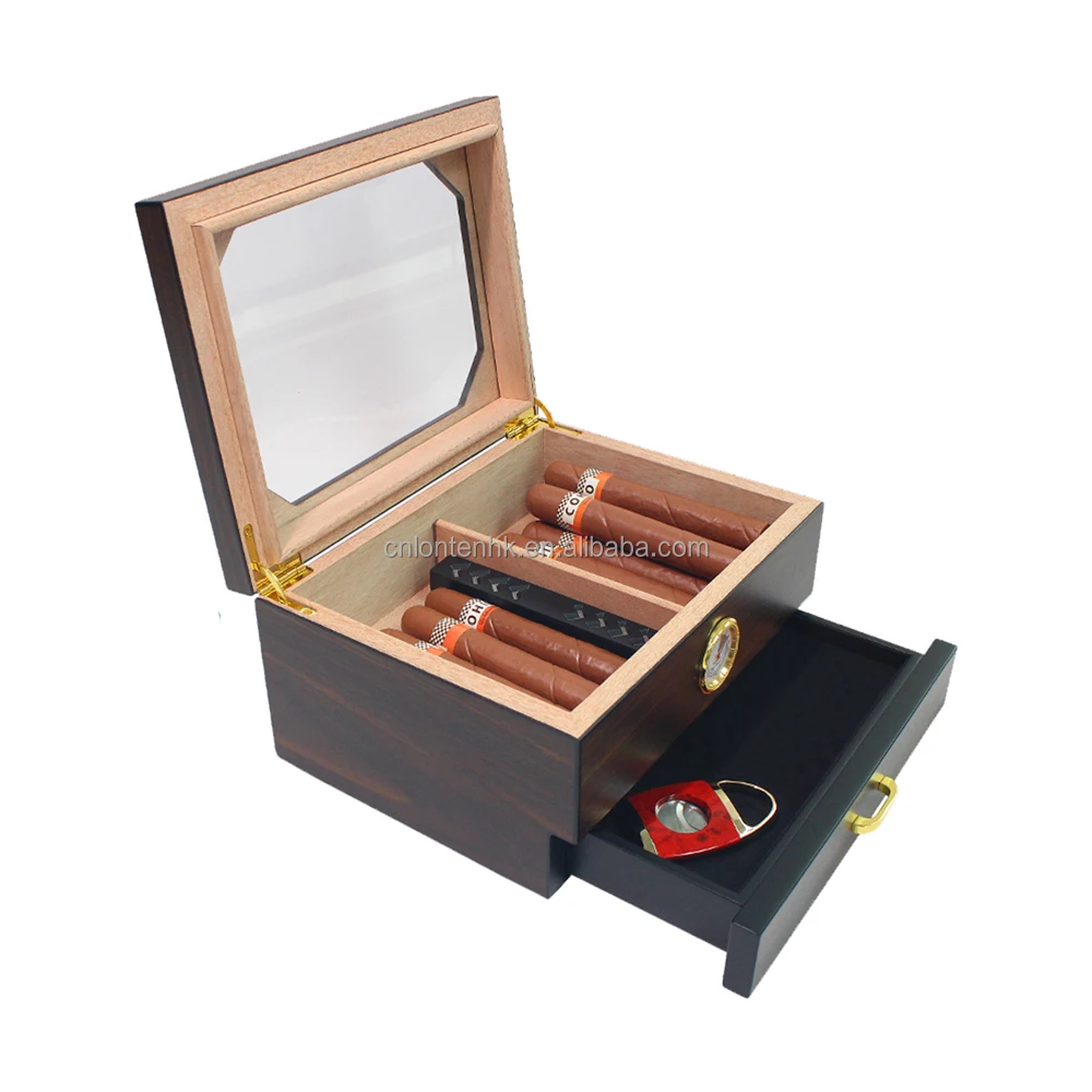 

Lonten luxury Portable Cedar Wood Travel Humidor Cigar box glass sides hygrometer humidifier wooden custom cigar humidor