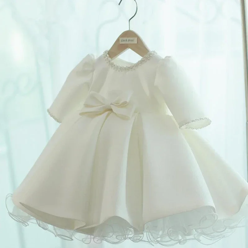 Girls Ball Gowns Princess Girls Dress For Party And Wedding Tulle Puffy Pearl 1st Birthday Party Baby Baptism Christening Dress