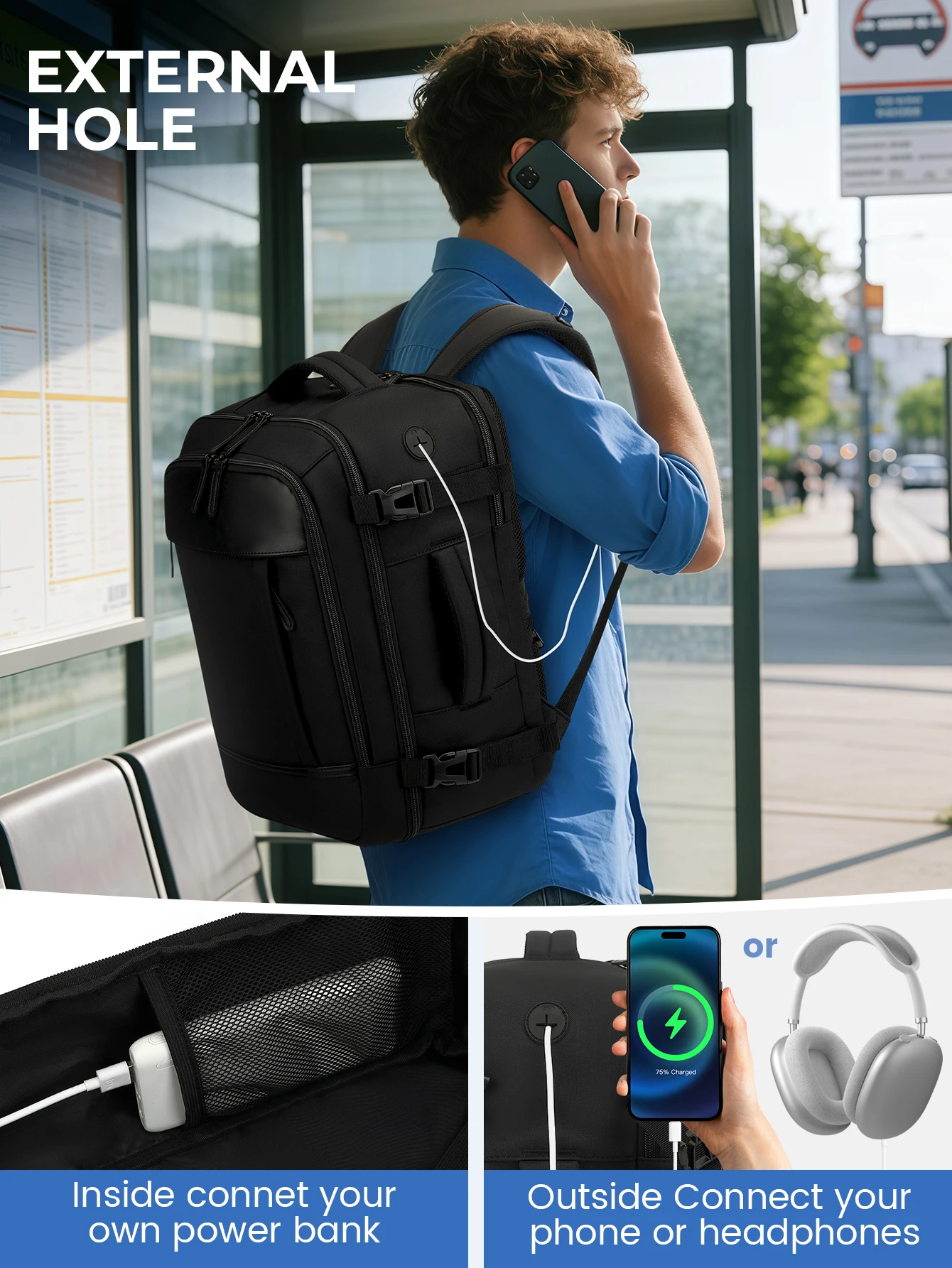 Kabine Flugzeug Reise rucksack Ryanair 40x30x20, Handgepäck Kabine Rucksack Wizzair 40x30x20 Handgepäck Männer Frauen 15.6Zoll Laptop taschen – Detail 8