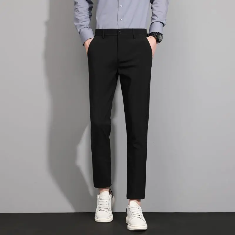 

2024 New Spring and Summer Business Leisure Fashion High Waist Straight Tube Slim Fit Versatile Solid Color Pants for Men