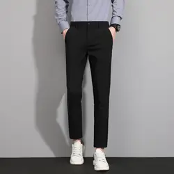 2024 New Spring and Summer Business Leisure Fashion High Waist Straight Tube Slim Fit Versatile Solid Color Pants for Men