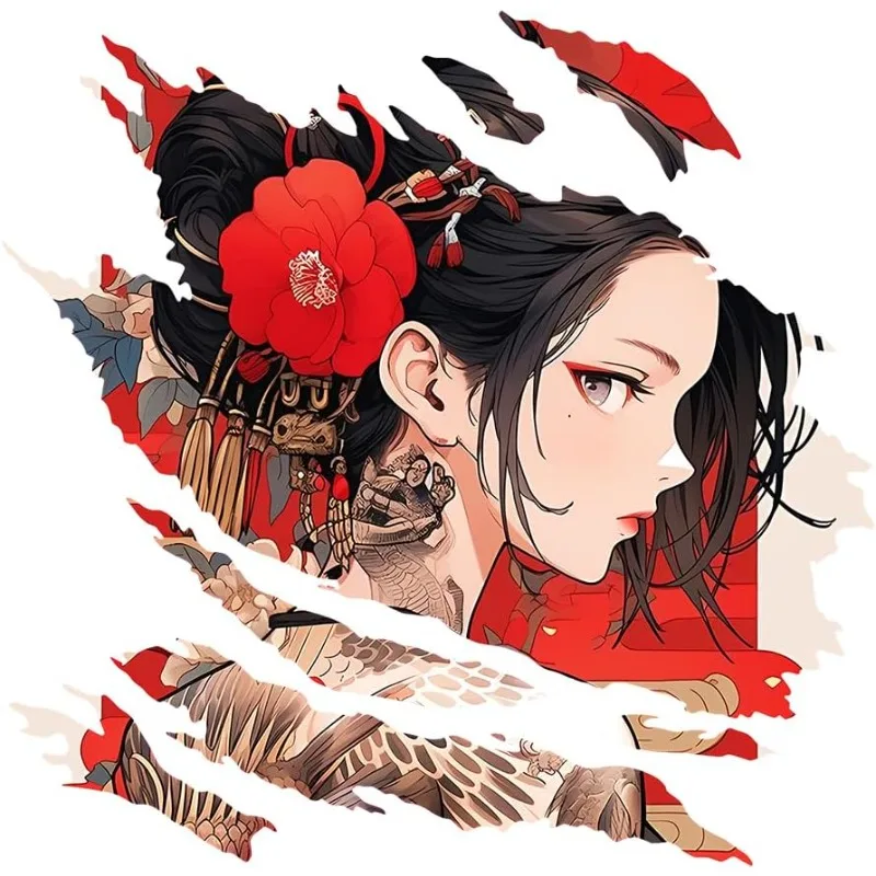 

1pc Tattooed Dragon Geisha Torn Vinyl Sticker, Waterproof Decal for Car Motorcycle Laptop Water Bottle Helmet Wall Door Decor