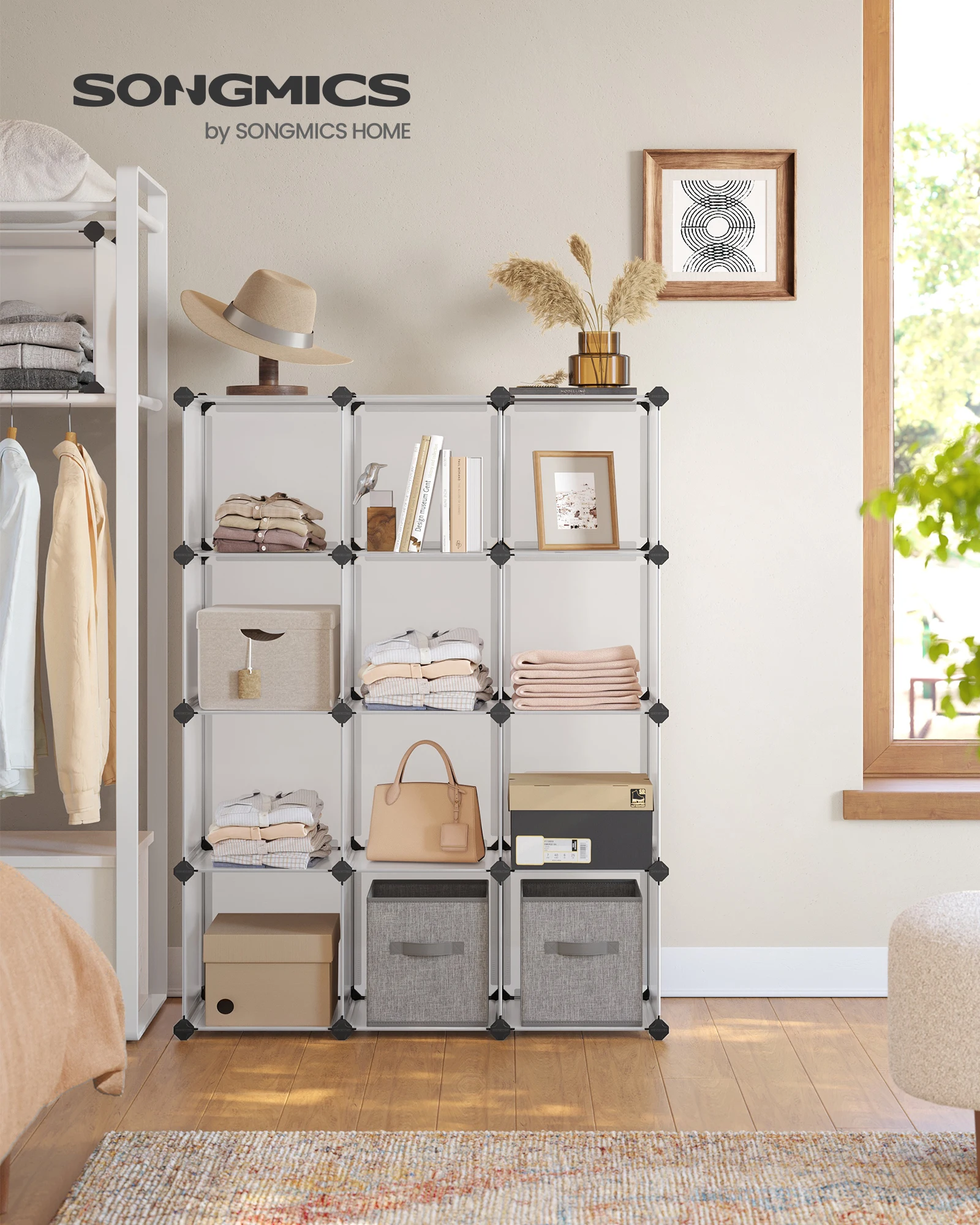 

SONGMICS Cube Storage Organizer, Set of 12 Plastic Cubes, Book Shelf, Closet Organizers and Storage, Room Organization, Bedroom