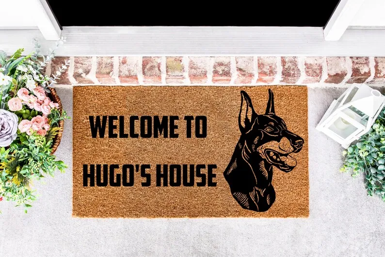 Custom Pet Doormat Doberman Photo Decor Coir Rugs Personalized Your Words Text Doormat With Dog Image For Outdoor Garage Hallway