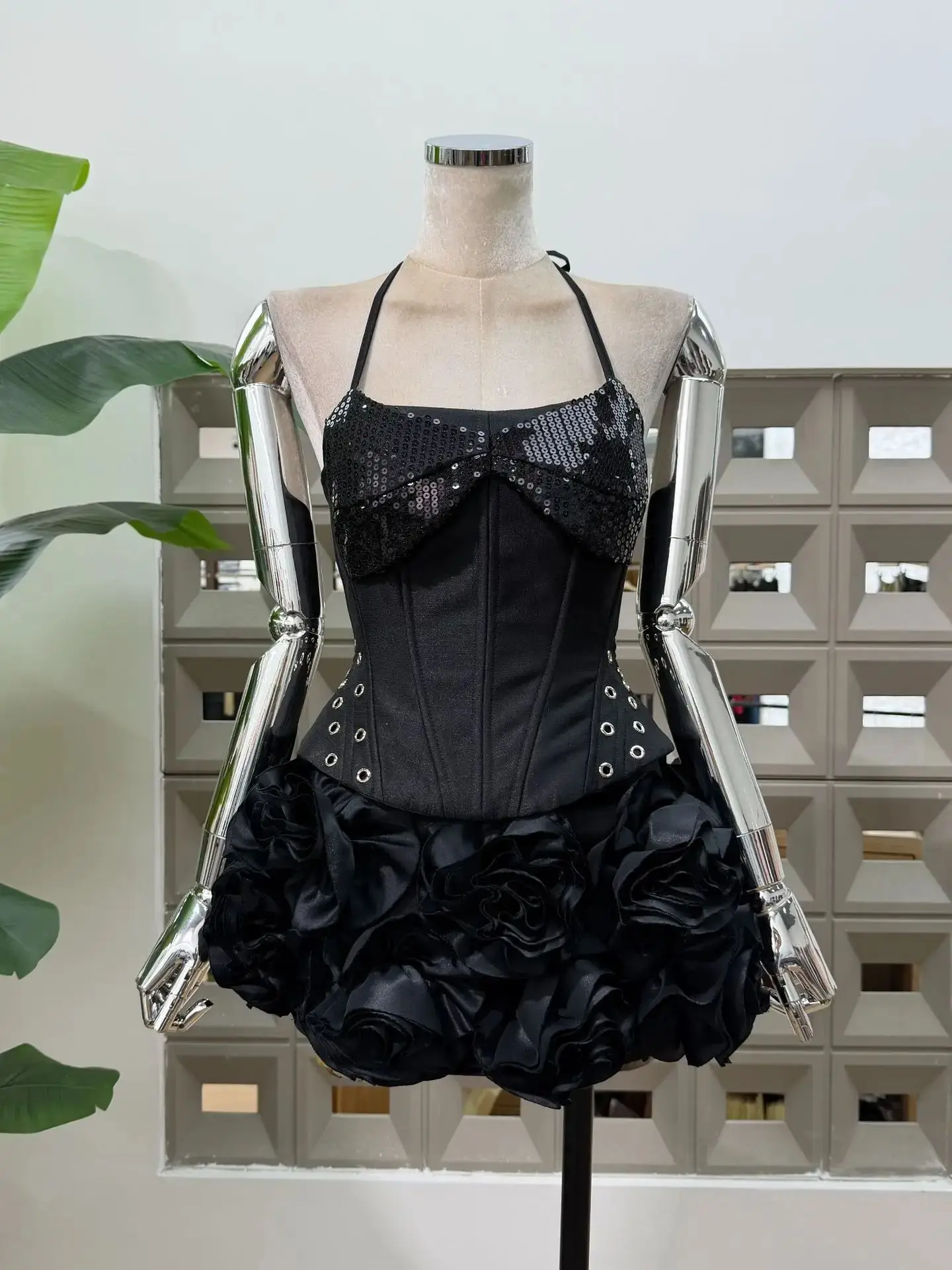 

Women Sexy Halter Fashion Party Two Piece Set Celebrity Club Cocktail Sequins Coret Floral Skirts Suits Birthday Prom Outfit