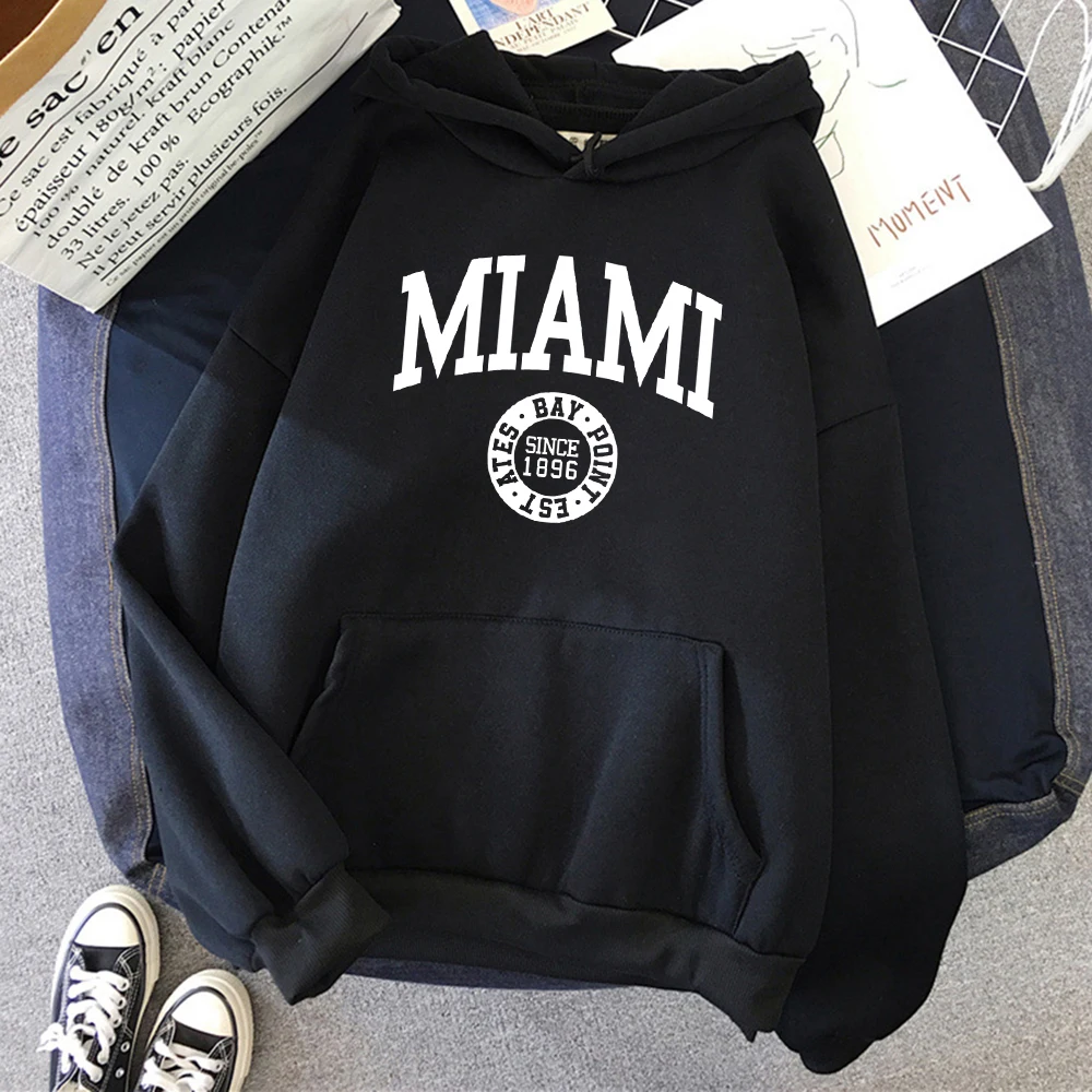 New Miami Since 1896 Letter Print Plus Size Hooded Men Women High Quality Hoodies Prevalent Preppy Style Sweatshirt Streetwear