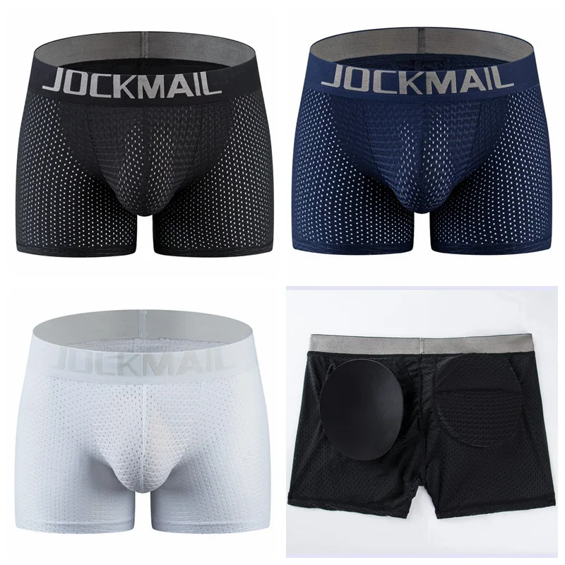 JOCKMAIL Underwear Men\'s Hip-Up Cotton Padded Enhancing Butt Boxer Shorts Trunk With Removable Pads Ropa Interior Hombre  Slip