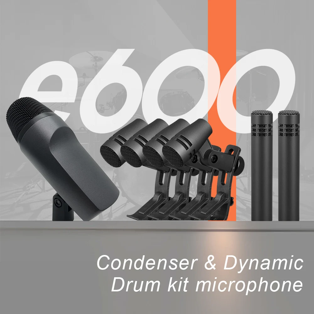 The e600 7 Pack Drum Microphone All Metal Version is Dedicated to Outdoor Performances and Indoor Recording