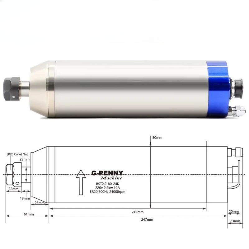 CNC water-cooled spindle motor ceramic ball bearing  machining metal, iron, stainless steel