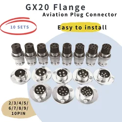 10Sets GX20 High Quality Electrical Connector With Flange 2/3/4/5/6/7/8/9/10/12 Pins Core Aviation Electrical Plug Sockets 250V