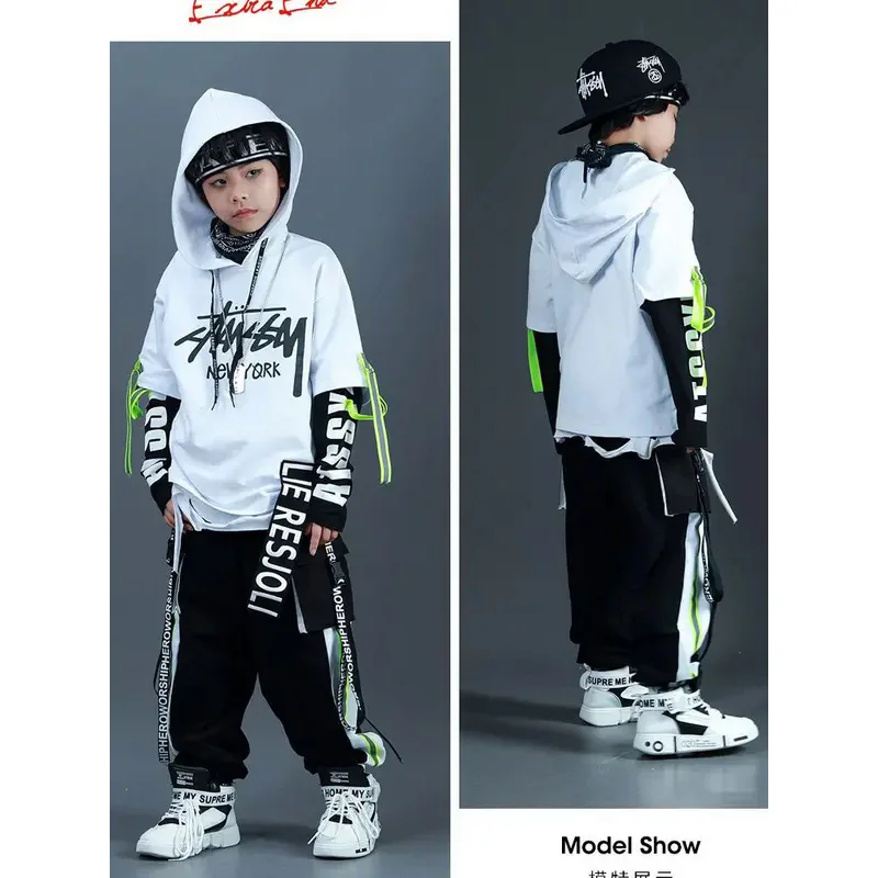 Trajes de dança de jazz infantil, roupa de hip hop, terno para meninos e meninas, hip hop bonito, meninos bonitos, moda infantil