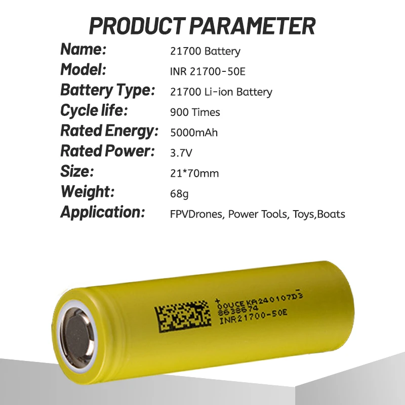 DMEGC 50E power 21700 lithium battery 5000mAh 3.7v portable power bank strong light rechargeable battery