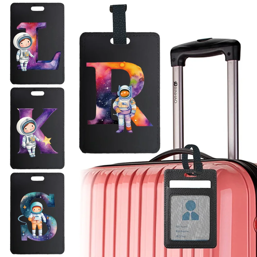 ortable Pu Luggage Tag Fashion Baggage Boarding Bag Suitcase Identifier Label Name ID Address Holder Astronaut Letter Pattern