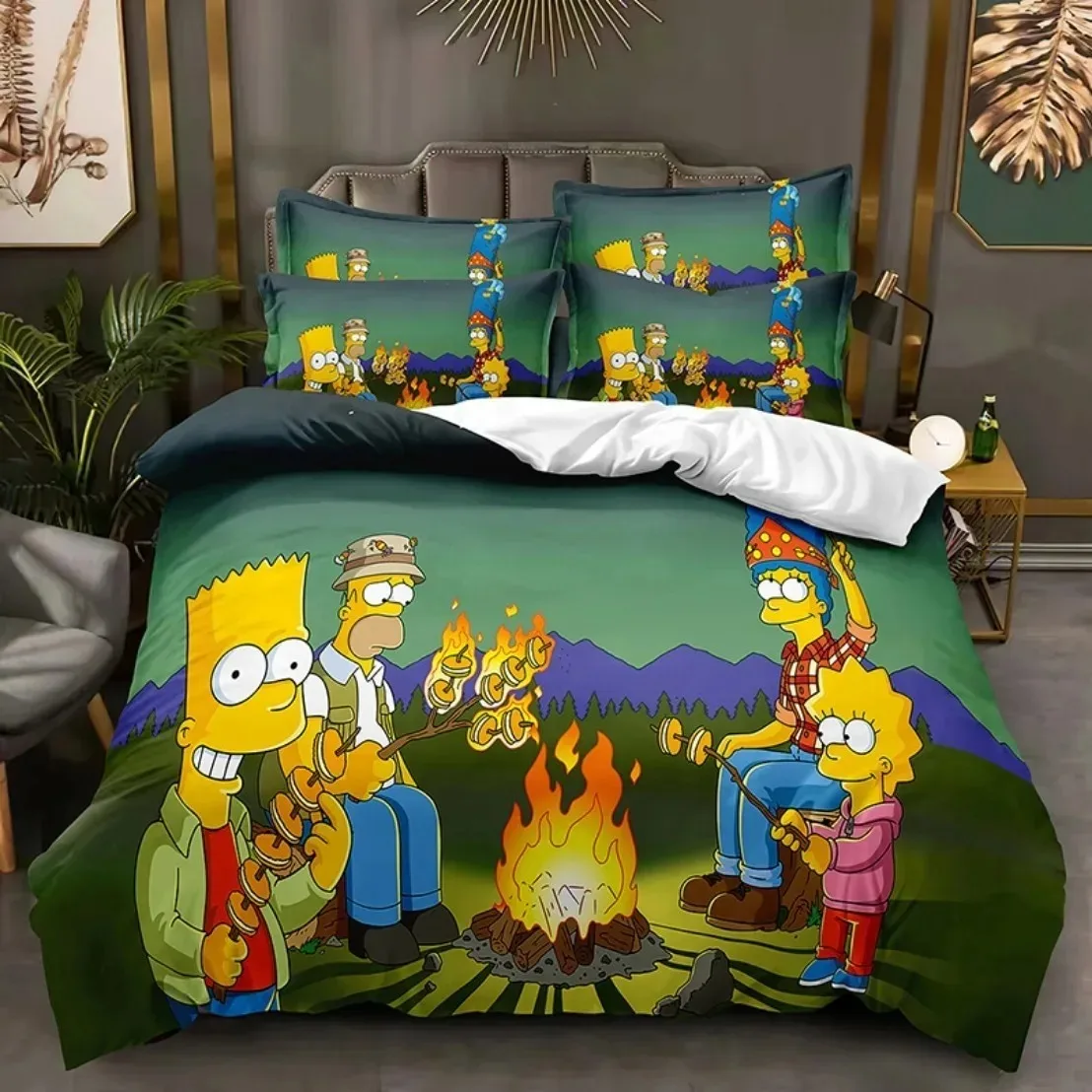 The Simpsons Bart-Lisa Bedding Sets,Anime Cover Sets Cute Bed Quilt Covers Pillowcases Bedroom for Children and adults