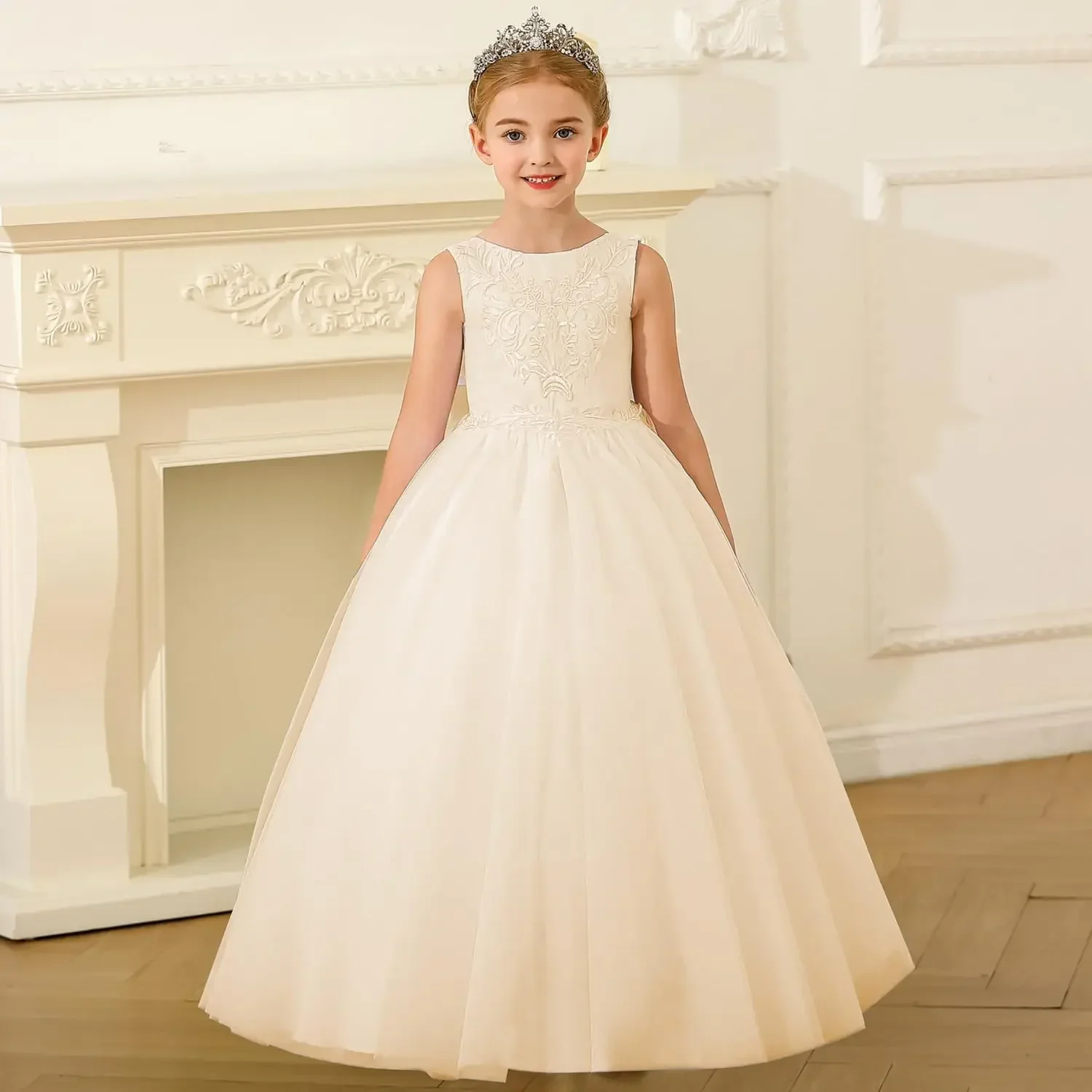 فستان الأميرة فستان فتاة الزهور لحفلات الزفاف فساتين التواصل الأول منتفخة تول للأطفال فستاين سهرة/فساتين الحفلات فستان فتاة الزهور