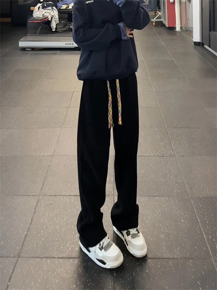 

Thiened Fce Lined Warm Casual Sports Pants Men's Autumn Winter Faion Brand Bla Wheat Pattern Embroidery Straight Leg...