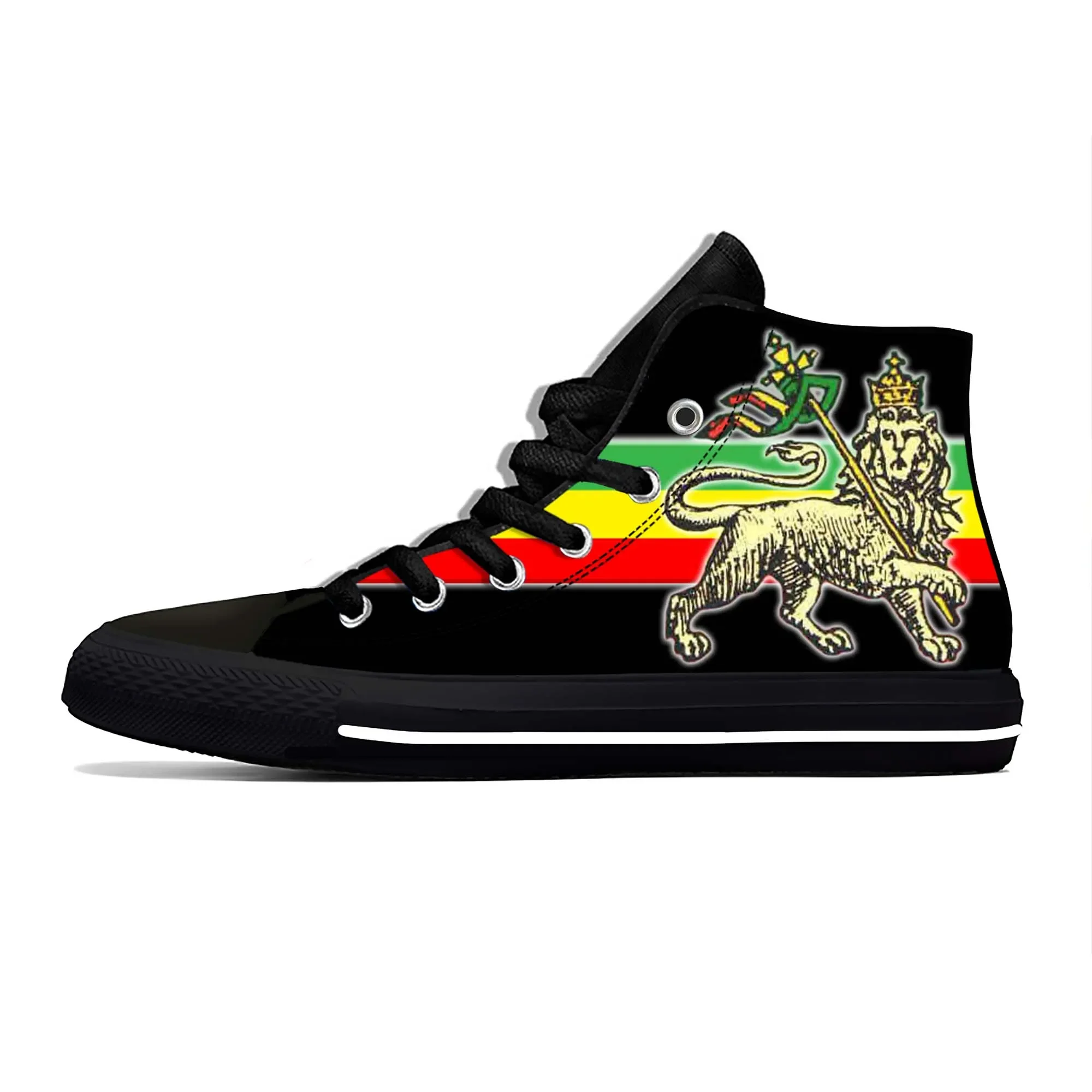 Ethiopie Ethiopische Vlag Leeuw Van Judah Rastafari Casual Stoffen Schoenen Hoge Top Comfortabele Ademende 3d Print Heren Dames Sneakers