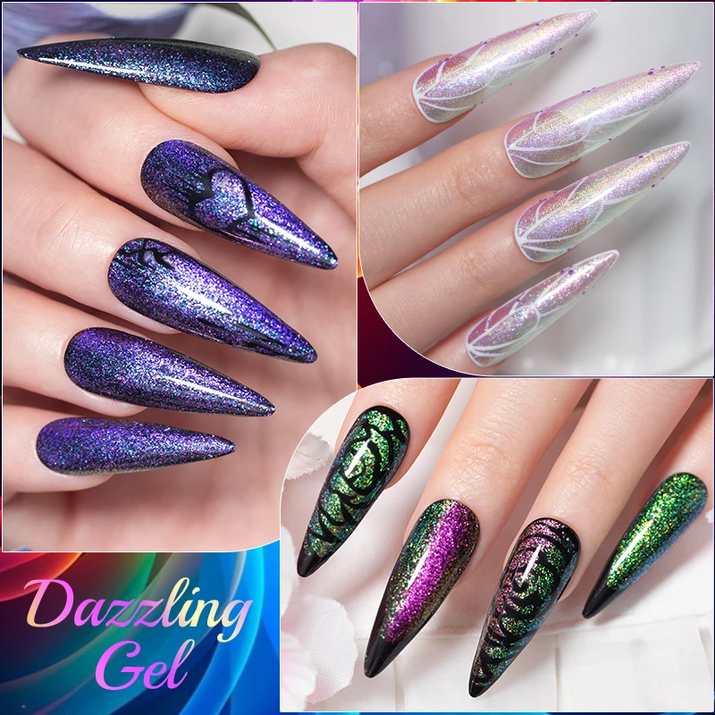 7.5ML Dazzling Pearl Shell Mermaid Glitter Gel Nail Polish Aurora Chameleon Glitter Nail Art Gel Soak Off UV Nail Gel Varnish