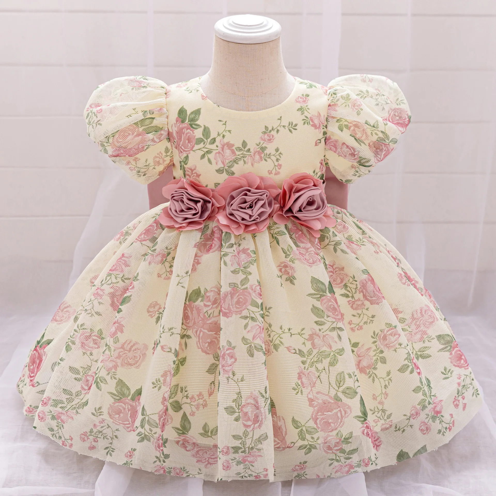 

Elegant Dress For Girls Flower Big Bow Princess Dress For Toddler Kids Wedding Birthday Party Baptism Ceremony Puffy Gown