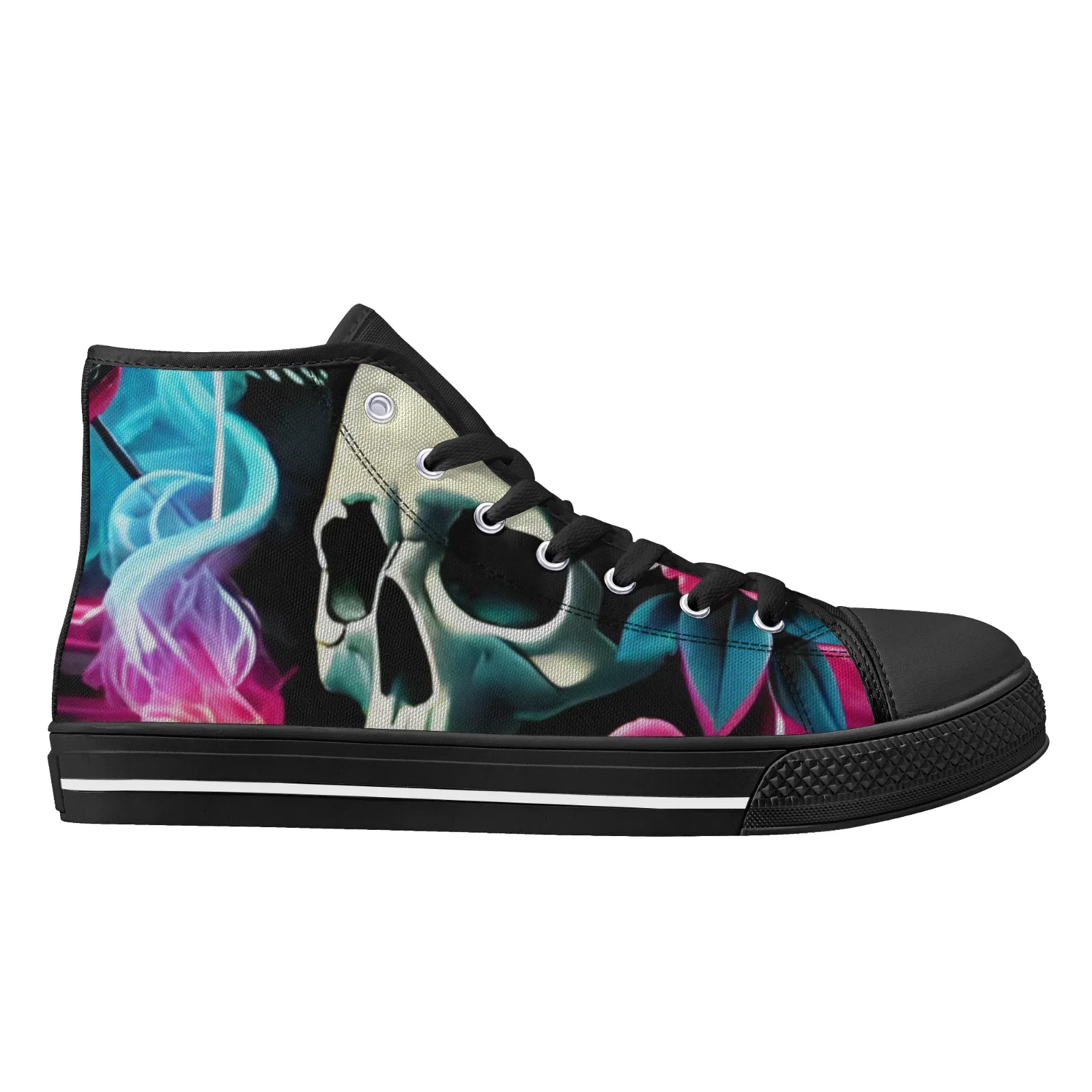 Custom Shoes Floral Skull Prints Classic High Top Canvas Shoes for Boys Girls Vulcanized Shoes Flats  Sneakers Footwears view 3