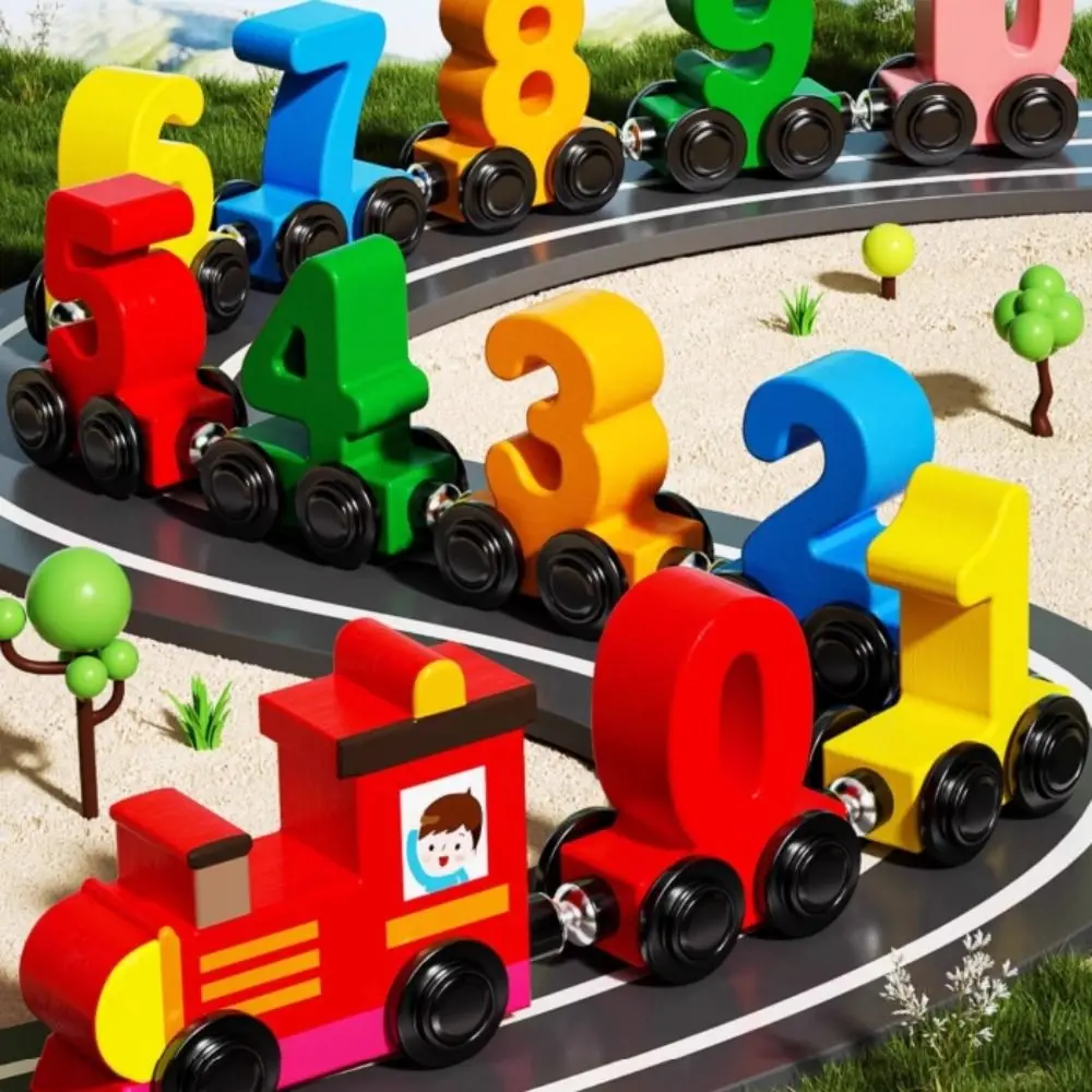 แม่เหล็กจํานวนรถไฟของเล่นความรู้ความเข้าใจของเล่นไม้ Little Number รถไฟ Montessori สีสันของเล่นเพื่อการศึกษาเด็ก