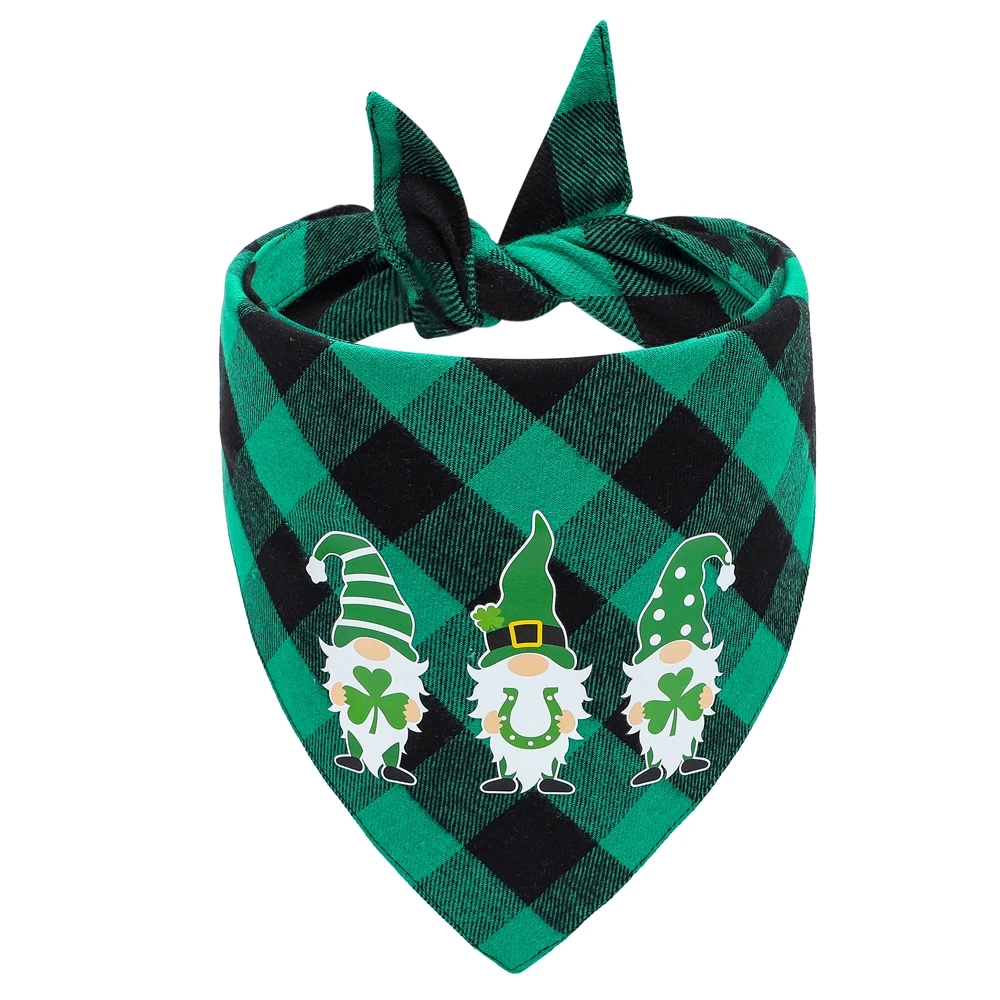 4 PCS/PACK St. Patrick's Day Dog Bandana Green Plaid Triangle Bibs Scarf Holiday Plaid for Small Medium Large Pet Accessories