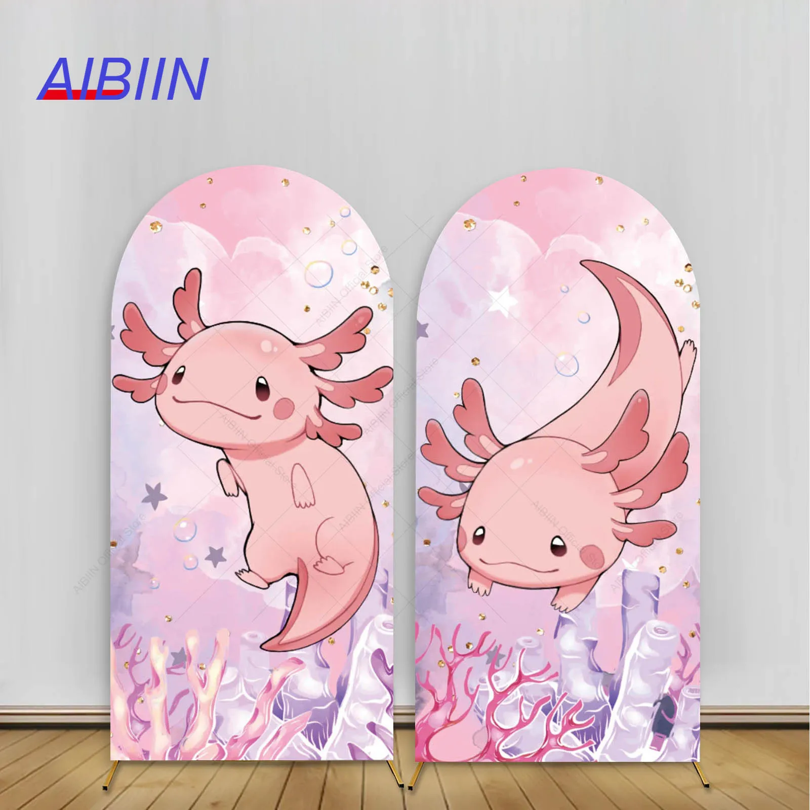 

Mexican Axolotl Baby Shower Arch Backdrop Cover Cute Pet Animals Underwater Sea Coral Happy Birthday Party Decor Background