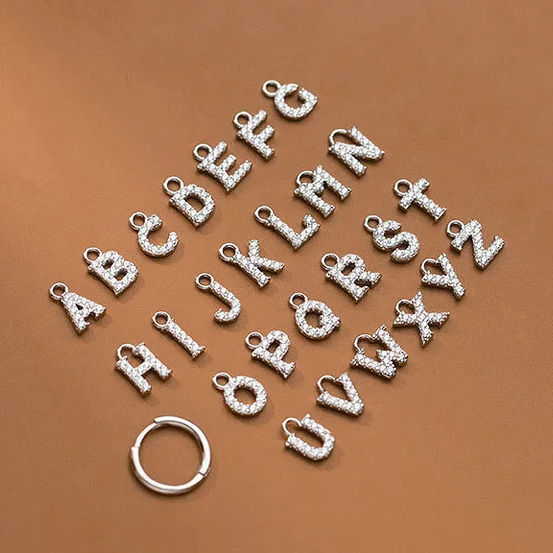 S925 الفضة الزركون قلادة أقراط للنساء ، A-Z ، 26 رسائل ، بسيطة ، عصرية ، غرامة مجوهرات اكسسوارات ، صنع ، DIY بها بنفسك