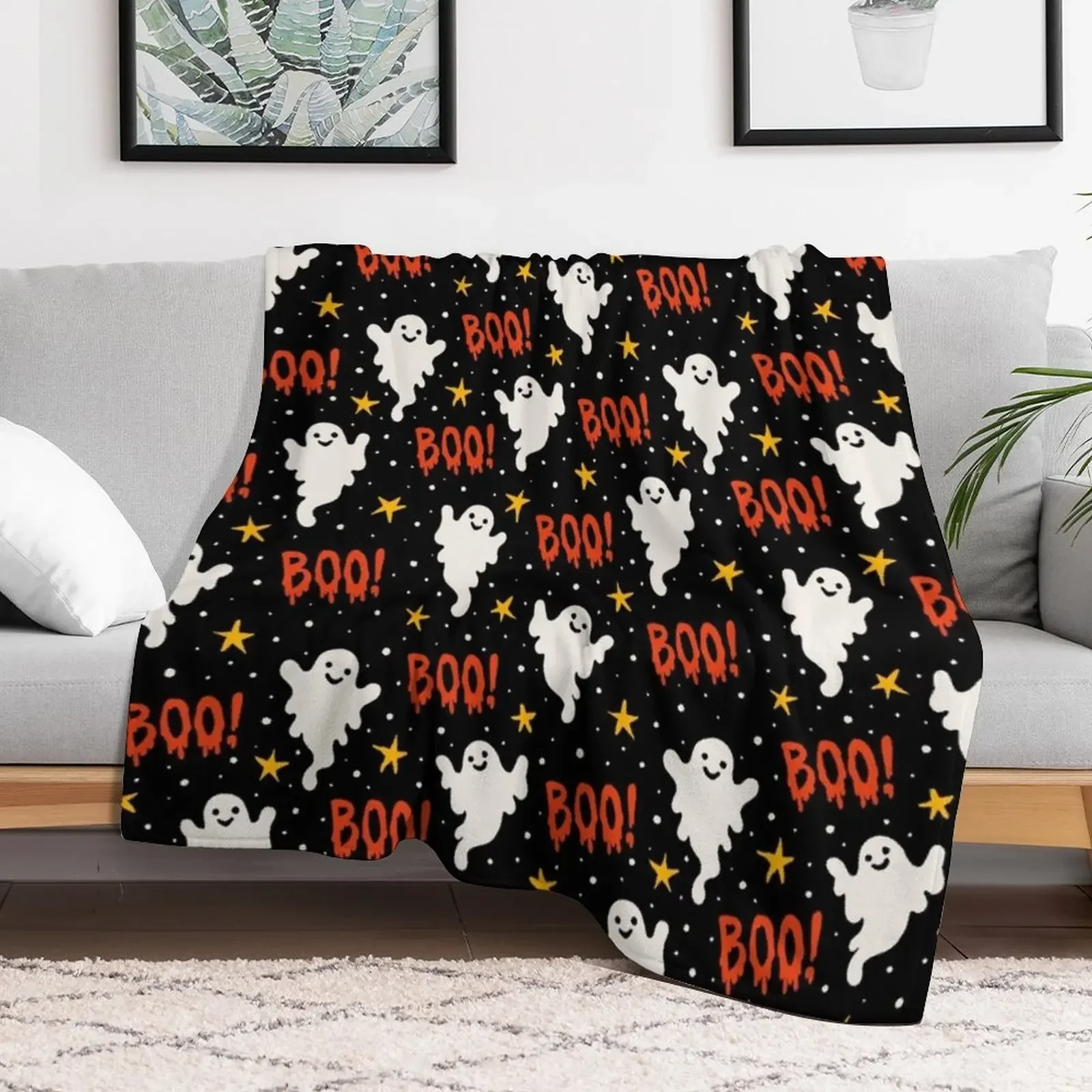 Boo! Halloween Ghosts on Black Throw Blanket Flannel Decorative Throw for babies Plaid on the sofa Blankets