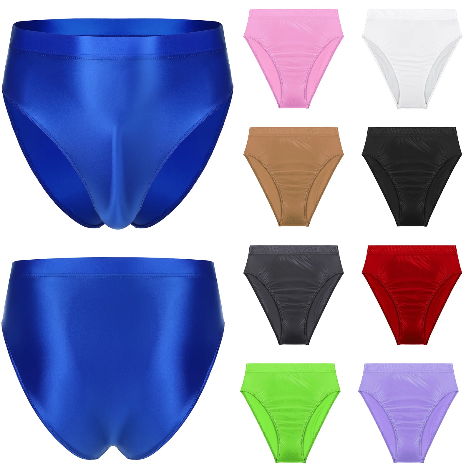 Mens Glossy Briefs Nightwear Panties Elastic Waistband High Waist Underpants Underwear Bottoms Bathing Beachwear Swimwear Thong