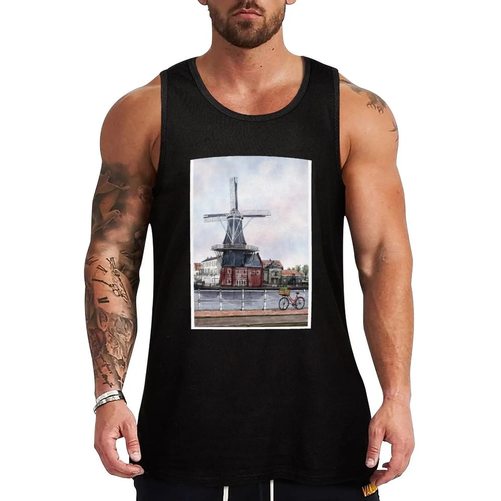 

Haarlem, Netherlands Amsterdam Dutch Art Europe Illustrations Gift for Traveler Tank Top Classic Fit Undershirt Everyday Wear