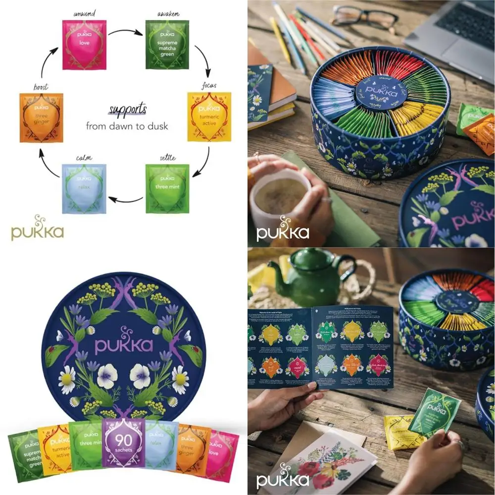 

Tea Organic, Herbal Tea Sampler For Everyday Wellness, Best for Birthdays, Anniversaries & Holidays, Caffeine Free, 90 Bags, 6 F