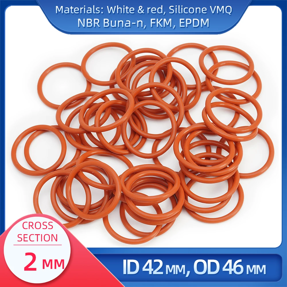 

O Ring CS 2 mm ID 42 mm OD 46 mm Material With Silicone VMQ NBR FKM EPDM ORing Seal Gaske
