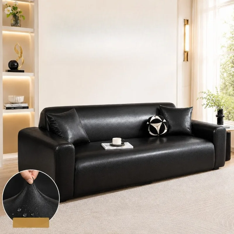 1/2/3/4 Seater Milk Silk Faux Leather Sofa Cover Full Wrap Universal Stretch Sofa Slipcover Anti‑Dirt Furniture Protective Cover