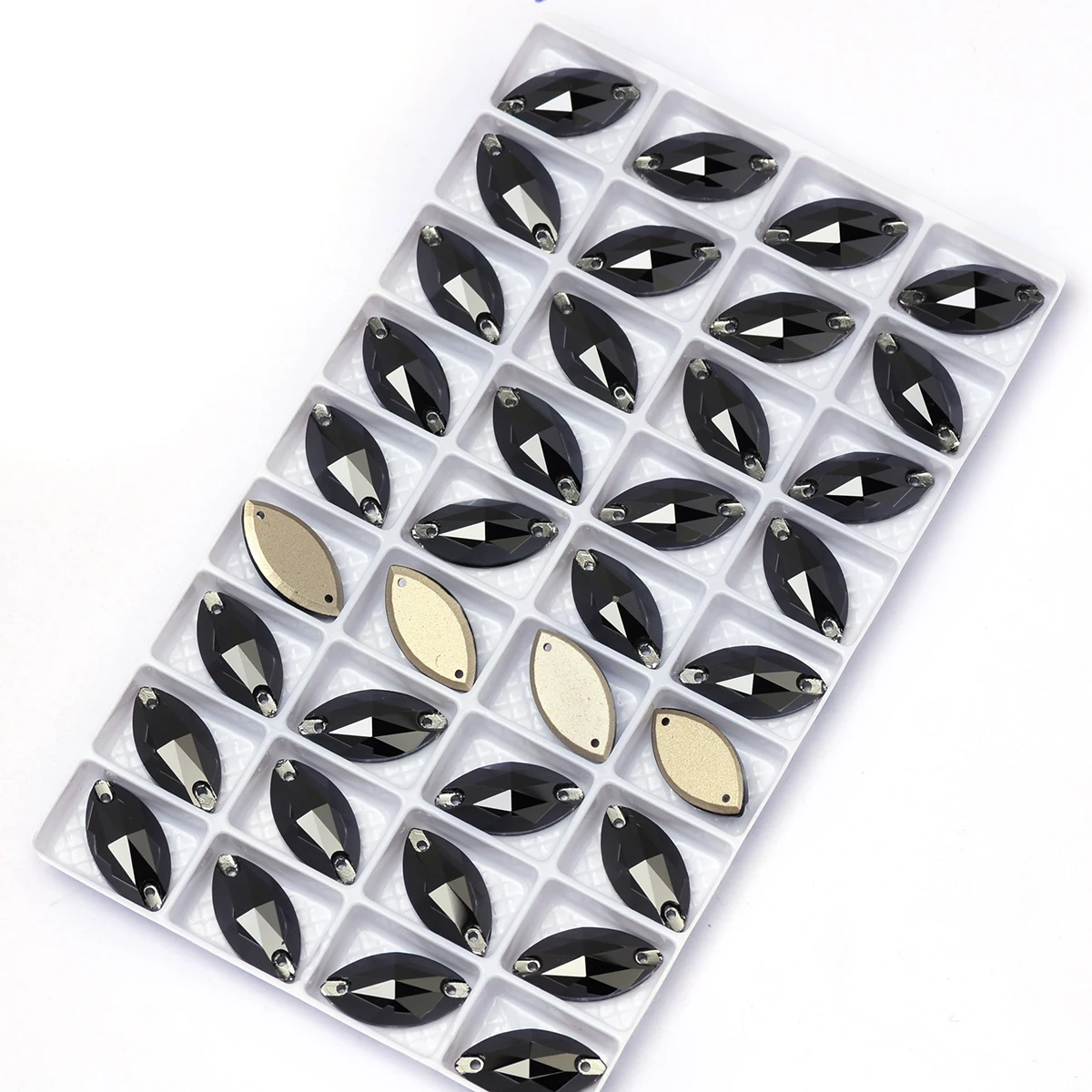 PUBRILEX K9 Glas-Aufnähsteine Navette-Form Flache Kristalle zum Aufnähen für Handarbeiten, Taschen, Kleider und Accessoires – Detail 14