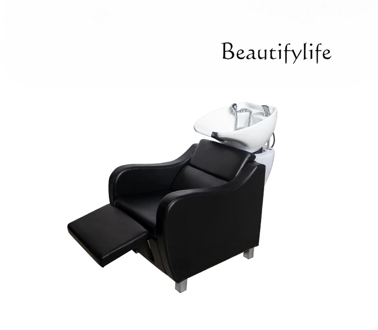 Barber shop special semi-lying shampoo bed ceramic basin multi-functional flushing bed