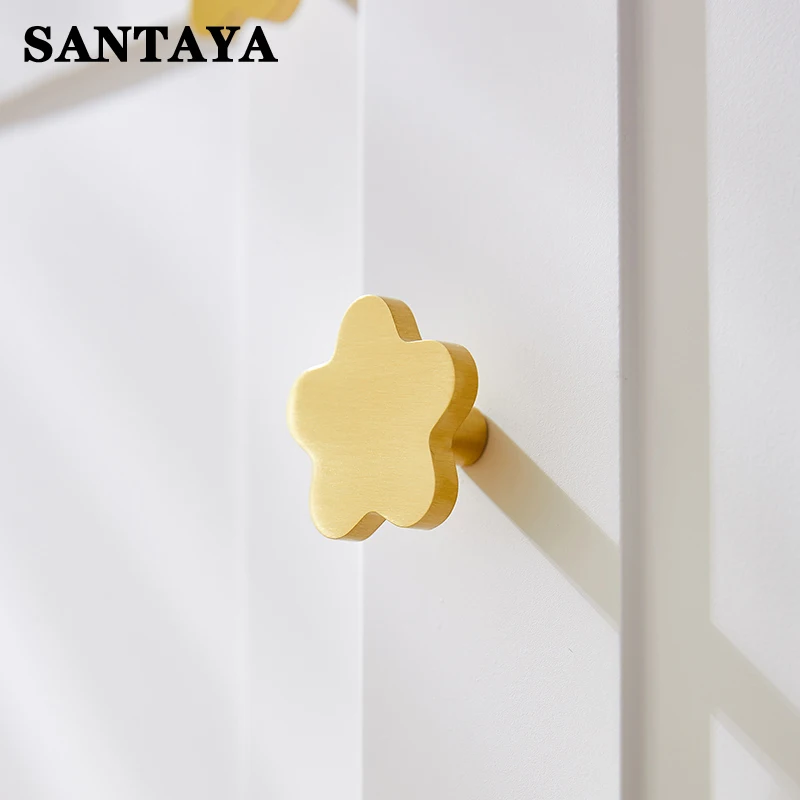 Brass Furniture Handle Cute Cartoon Five-Pointed Star Golden Handle Modern Light Luxury Wardrobe Cabinet Dresser Drawer Knob