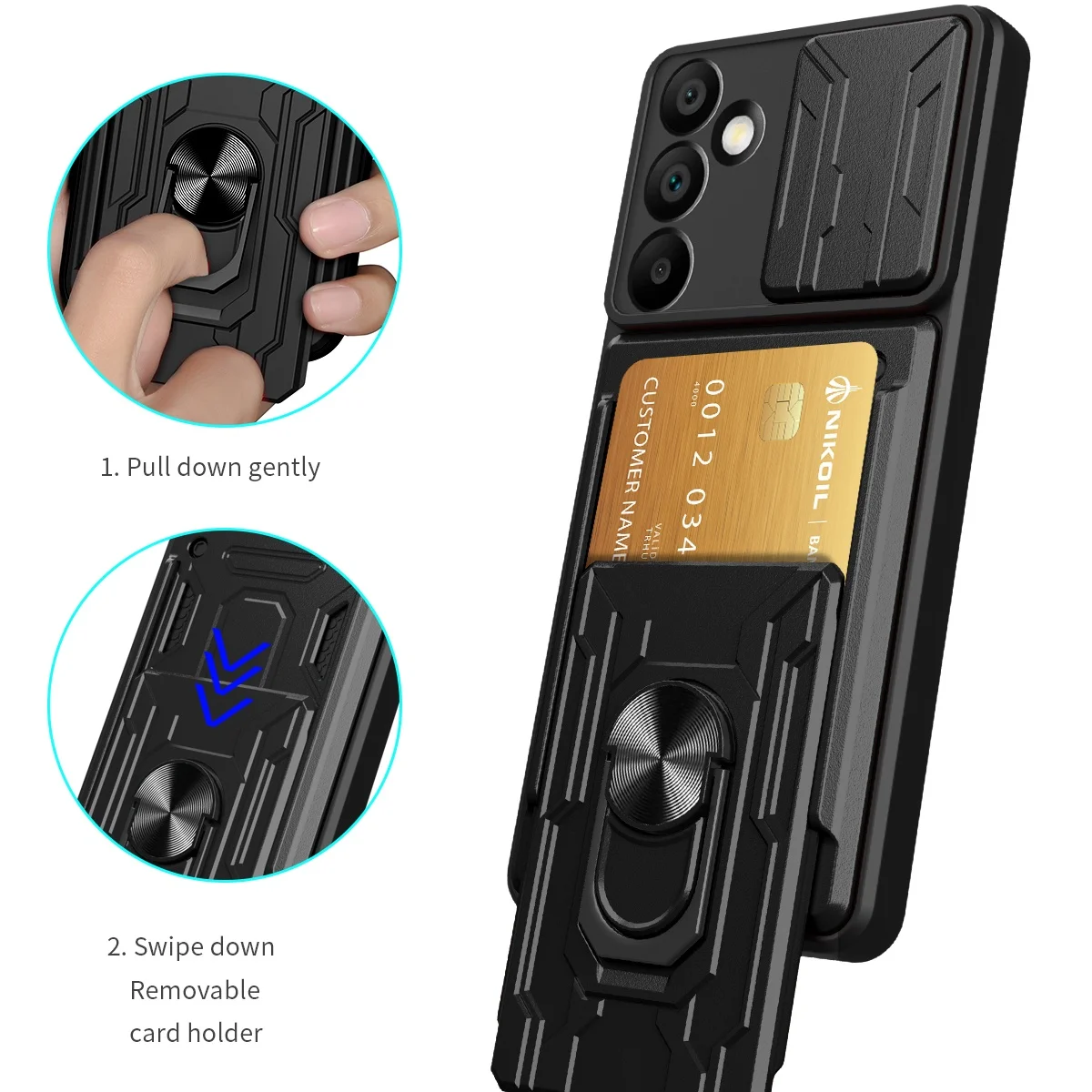 For Samsung Galaxy A35 5G Case Samsung A35 Case Rugged Armor Magnetic Bracket card storage Case Slide Camera Protection Cover