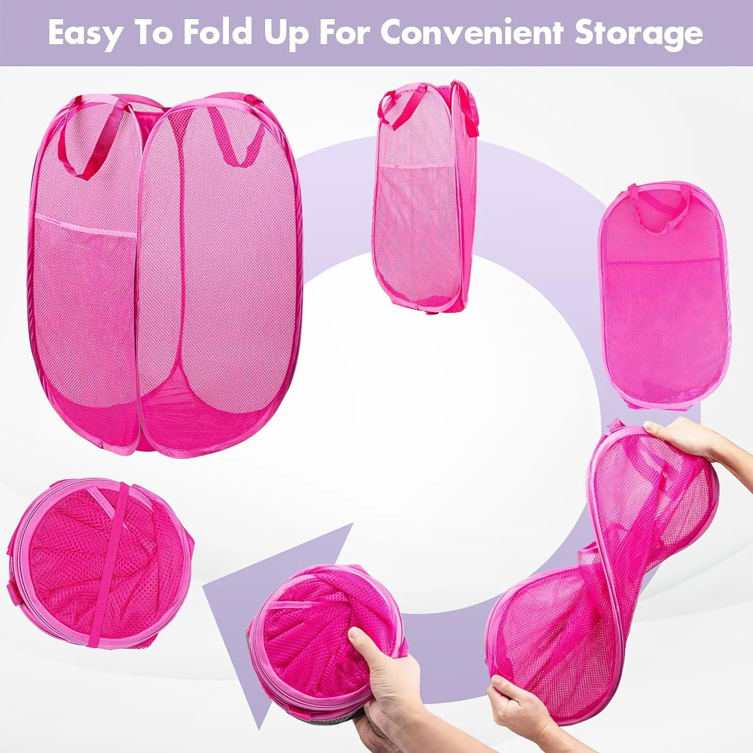 Pop Up Laundry Hamper 70L Collapsible Mesh Basket with Side Pocket and Sturdy Handles for Dorm Bedroom Travel Storage Pink - view 5