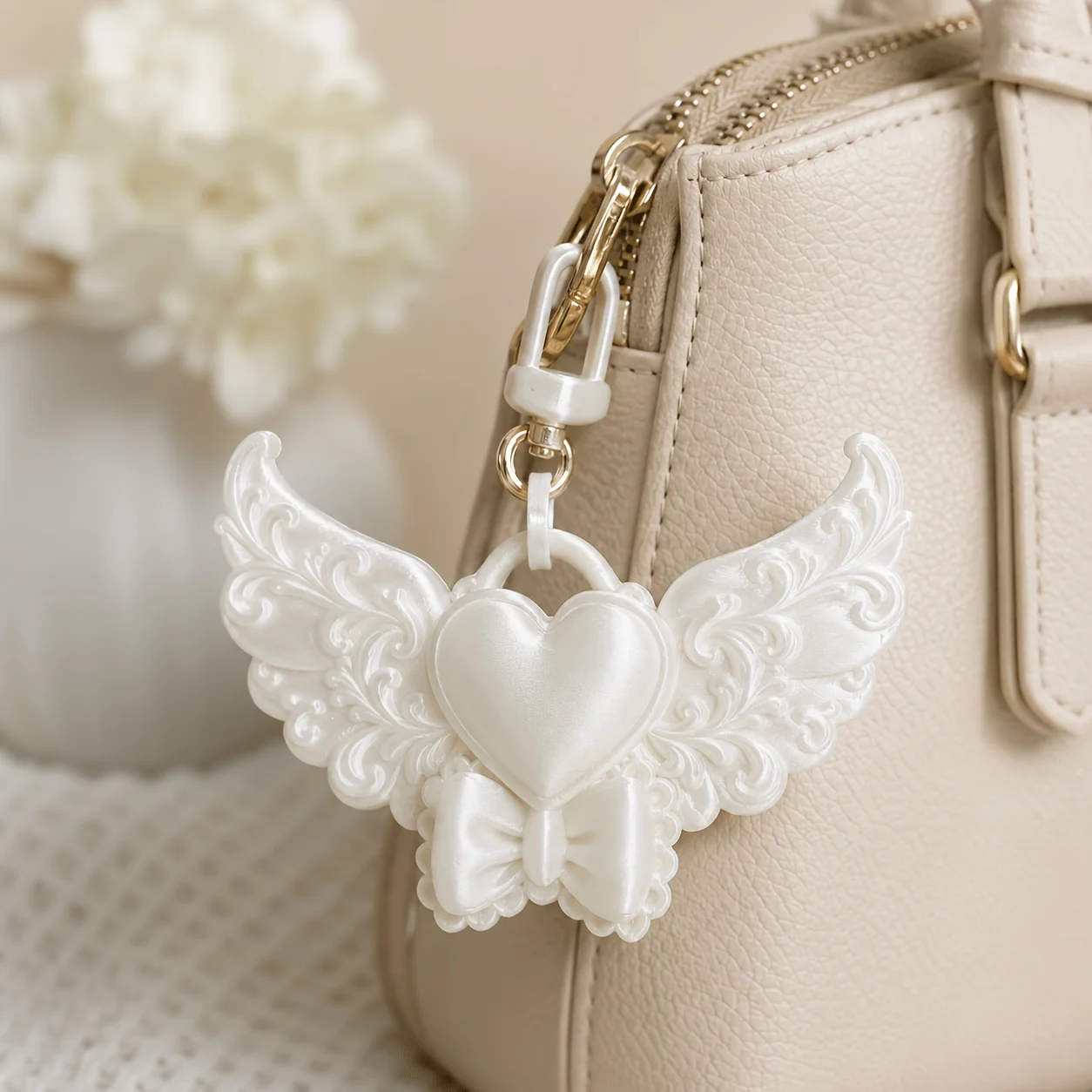 Y2K Heart Angel Wing Bag Charm Handcrafted Keyring Girly Ornament Backpack Zipper Pull Car Mirror Hanging Decor Sweet Present