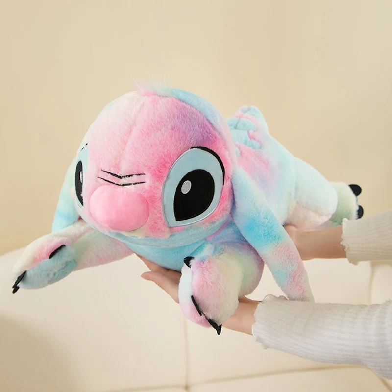 2024new Disney Colorful Tie Dyed Stitch Rabbit Plush Puppet Stitch Star Baby Cartoon Pillow Children's Toys Decoration Room Gift