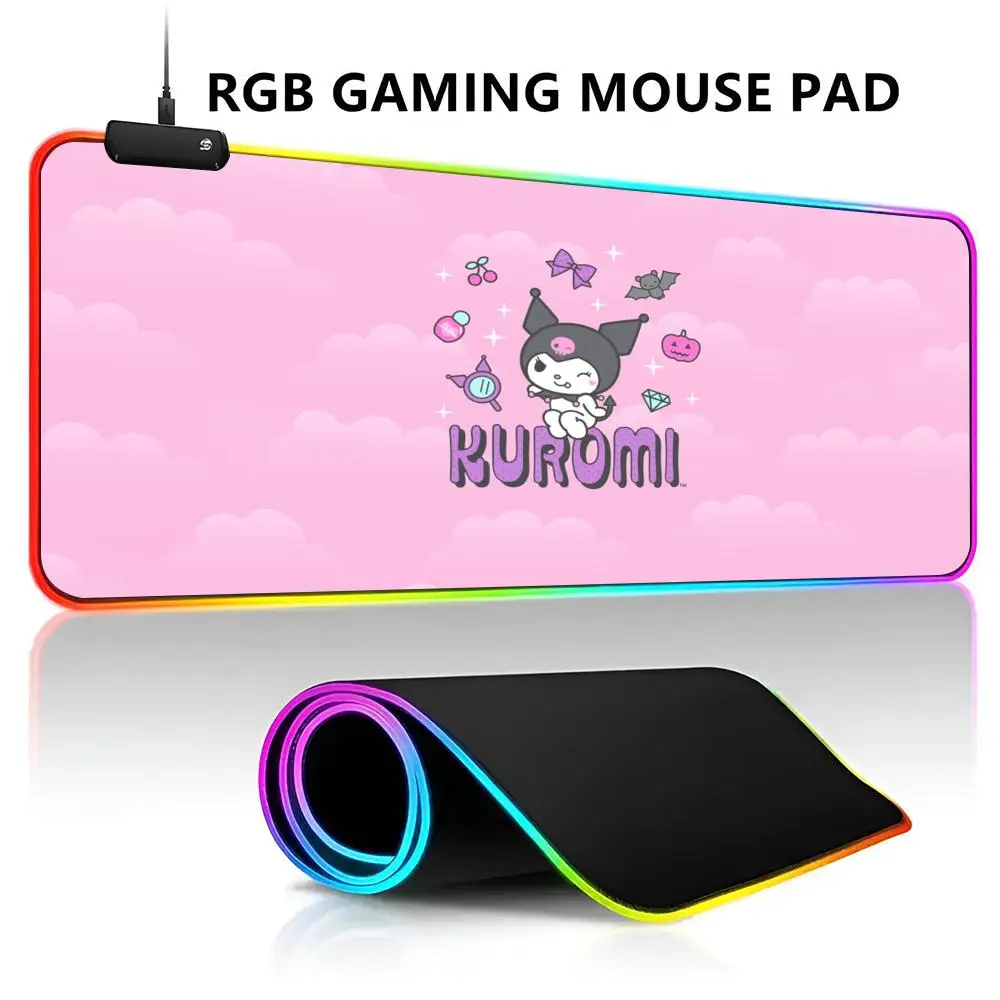 

Коврик для мыши с RGB-подсветкой K-Kuromi Kawaii Anime, водонепроницаемый, большой, для геймеров, с LED-подсветкой, для клавиатуры